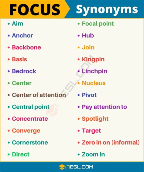 focus noun synonym|another word for main focus.